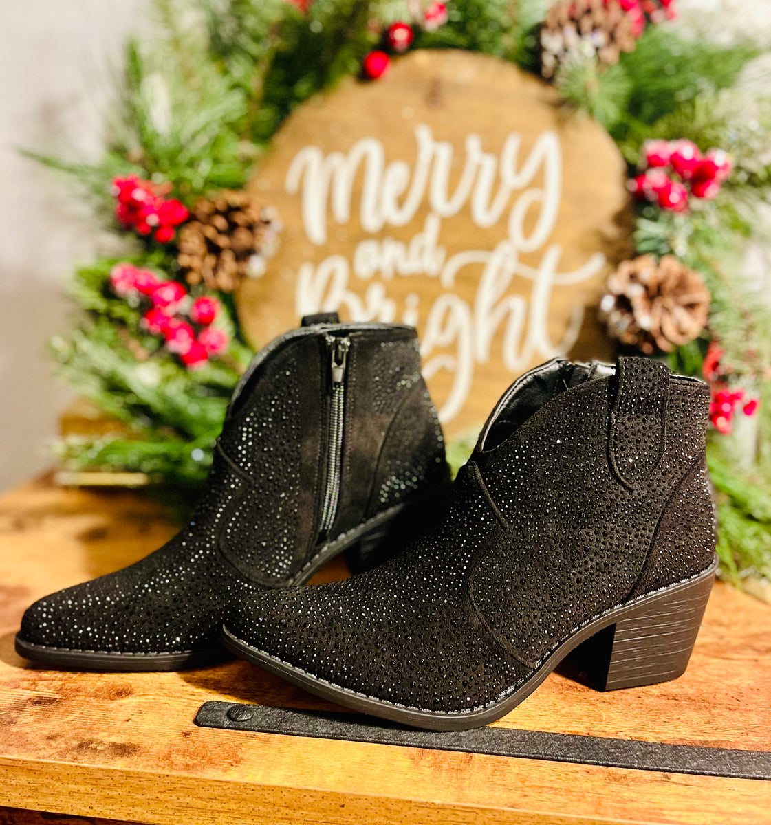 Sawyer Black rhinestone booties – Martha Gene